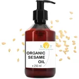 100% reines und natürliches Bio-Sesamöl, das aus der Kaltpressung von Sesamsamen gewonnen wird. Zertifiziert biologisch. Haut- und Haarpflege. Ayurveda Massageöl - 250 ml