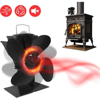 LZQ 4-Blade Kaminventilator, Stromloser Ventilator für Kamin Holzöfen Öfen, Geräuscharmer Betrieb, Ventilator Ofenventilator Feuerstelle Kamin...