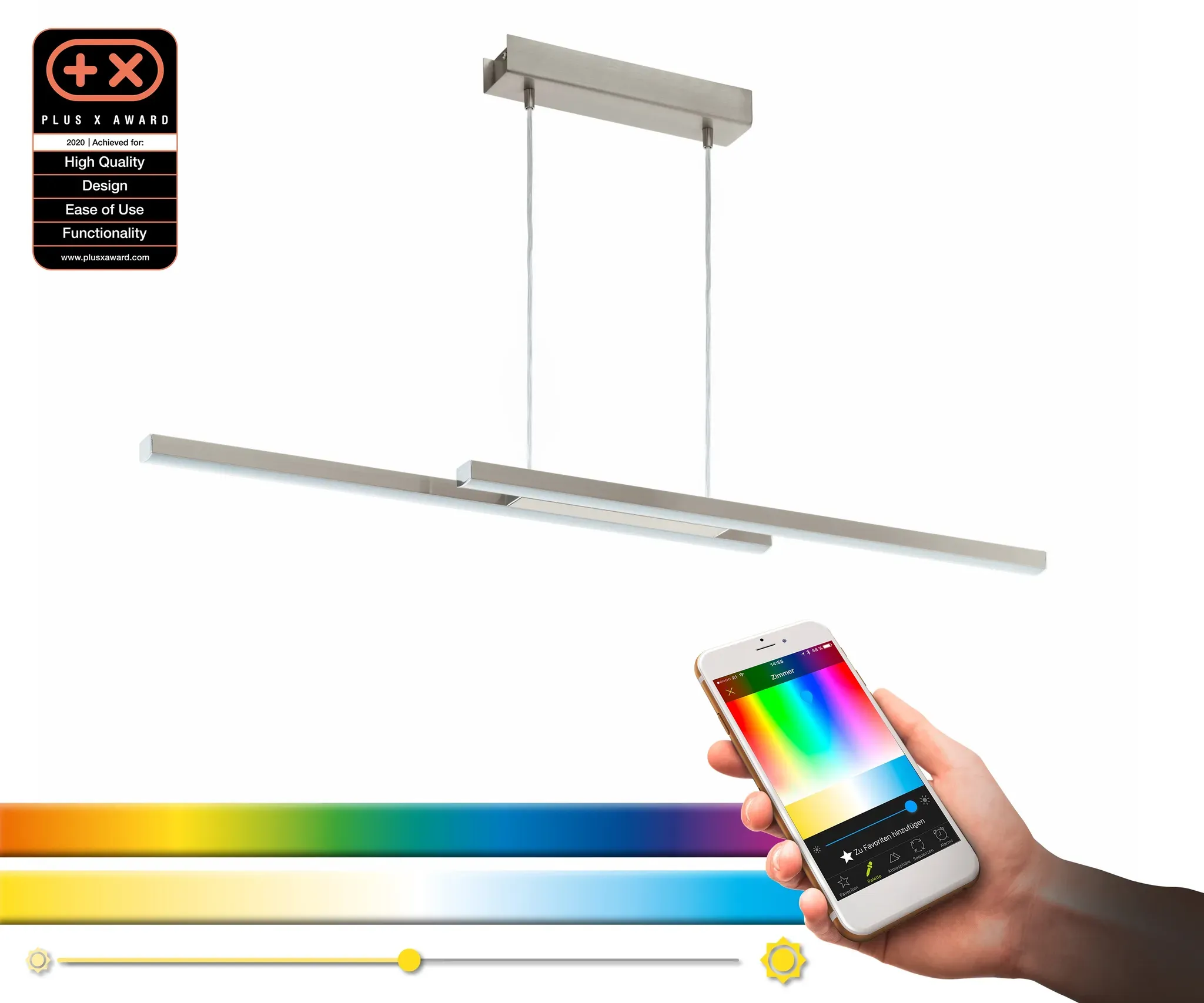 Pendelleuchte EGLO "FRAIOLI-C" Lampen grau (nickelfarben) Bürolampe Esszimmerlampe Flurlampe Hängeleuchte Küchenlampe Pendelleuchte Tageslichtlampe für Amazon Alexa Echo Lampen nickel-matt L105,5 x H120 B10 cm inkl. 2 LED-Platine App
