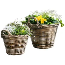 Dekoleidenschaft Pflanzkorb "Rattan" groß, Ø 40x30 cm Blumentopf, Pflanztopf, Pflanzkübel für Draußen, Blumenkübel