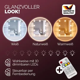 CASARIA Schminktisch Lucia Weiß 140x110x40cm mit LED Beleuchtung Fernbedienung Schublade Beleuchtet Organizer Frisiertisch Ablagen 110x40cm Kosmetiktisch Holz