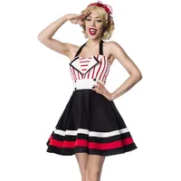 Sexy Kleid Rockabilly 50er Schwarz Rot Weiß Retro Retrokleid Neckholder Wimpelkragen Rock Gestreift Knopfleiste, Farbe:Schwarz/Rot/Weiß;Größe:M - M