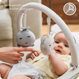 MOMI GLOSSY Babywippe für Babys bis 9 kg, 3-Punkt-Sicherheitsgurt, Metallgestell mit Antirutsch-Füßchen, Gewicht 1,7 kg, Abmessungen 58 x 49 x 53 cm, sensorisches Modul für Kinderförderung
