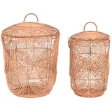 Korb-Set, Rattan, 2 Stück, 45 x 45 x 57 cm, mit Deckel natur