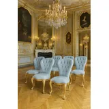 Casa Padrino Luxus Barock Esszimmer Stuhl Set Hellblau / Antik Gold mit silberner Patina - Handgefertigtes Küchen Stühle 6er Set - Antik Stil Möbel - Barockstil Esszimmer Möbel - Barock Möbel