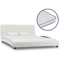 vidaXL Bett mit Memory-Schaum-Matratze Weiß Kunstleder 140x200 cm