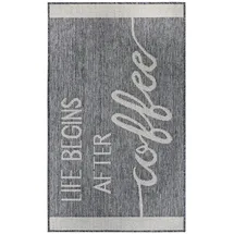 HANSE HOME "Life Begins After Coffee", grau, B:92cm H:5mm L:150cm, Polypropylen (PP), Teppiche, Läufer, Rutschfest, Küchenteppich, Küche, Teppich, Pflegeleicht