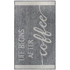 HANSE HOME "Life Begins After Coffee", grau, B:92cm H:5mm L:150cm, Polypropylen (PP), Teppiche, Läufer, Rutschfest, Küchenteppich, Küche, Teppich, Pflegeleicht