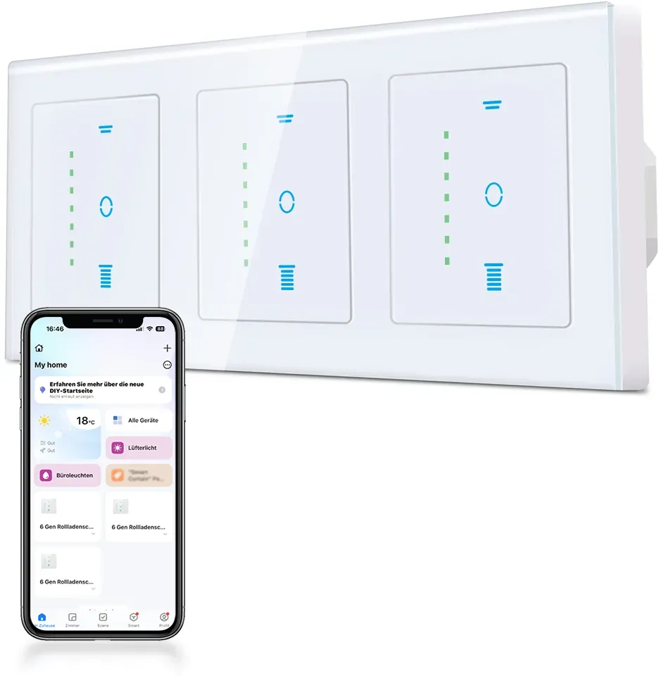 CURRYSMARTER Gen6.1 WLAN Rollladenschalter, Smarte Rollladensteuerung & Jalousieschalter - 3Fach