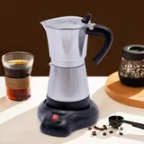 QUIOTUIR 480W Elektrische Espressokocher mit Sockel und Anti-spritz und Anti-rutsch Griff Espressomaschine für 6 Tassen Espressokocher Italienische für Familien, Versammlungen, Cafés, Büros