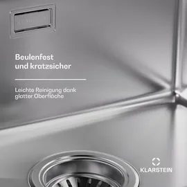 Klarstein Küchenspüle – Edelstahlspüle, Kratzfest & Hitzebeständig, Einfache Montage mit Einbausatz & Abflussrohr, Überlauf, Quadratische Fo...