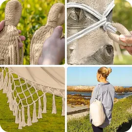 OEM Gartenhängematte Im Brasilianischen Boho-Stil 190x150 cm, Beige, 120 kg Belastbarkeit, Mit Fransen, Aufbewahrungstasche 2 Seilen, Baumwolle-Polyester, Outdoor Indoor