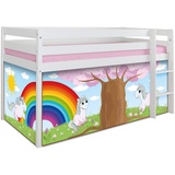 TICAA Hochbett "Einhorn Rainbow" Kiefer weiß