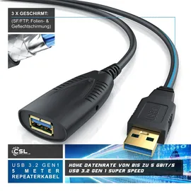 CSL USB 3.0 Typ A Verlängerungskabel, Aktives Repeater Kabel mit Signalverstärkung - 5m