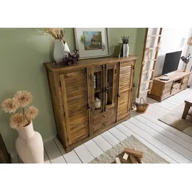 MASSIVMOEBEL24.DE Highboard 160 x 140 x 45 cm Dunkelbraun geölt