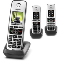 Gigaset Family - 3 DECT-Telefone schnurlos für Router - Fritzbox, Speedport kompatibel - großes Farbdisplay - Trio-Set, anthrazit-grau