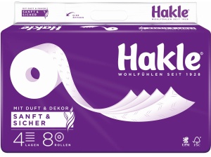 Hakle® Sanft & Sicher Toilettenpapier, Besonders sanft, duftend und 4-fach sicher, 1 Packung = 8 Rollen zu je 130 Blatt