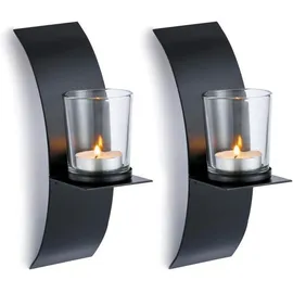 luxuskollektion 2er Set Wand Kerzenhalter Schwarz Metall Teelichthalter