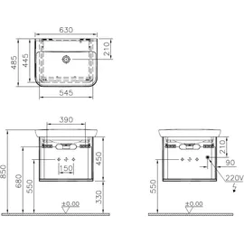 Vitra Sento Set 63 cm, Anthrazit Matt, Dekor, Überlaufloch, Hahnloch mittig