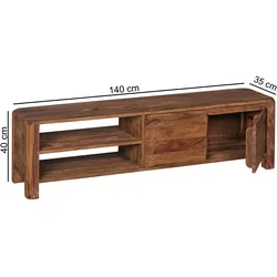 FineBuy Lowboard Massivholz Kommode 140 cm TV-Board Landhaus-Stil 40 cm TV-Möbel