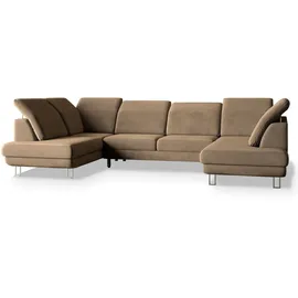 masseno WOHNLANDSCHAFT TERAMO Beige, Velours-Stoff mit Schlaffunktion