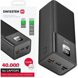 Swissten Power Line 40000 mAh 100 W, 148 Wh), Powerbank, Schwarz