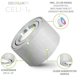 SSC-LUXon CELI-1A Aufbauspot flach schwenkbar gebürstet mit Smart RGB CCT LED Leuchtmittel - WLAN Spot kompatibel mit Alexa, Siri & Google