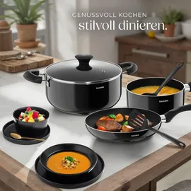 Tectake tectake® Küchenstarterset, Geschirrset aus Steingut, mit Glasur, hitzebeständig und kratzfest, inklusive 5 Küchenwerkzeugen