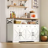 OLIVIBED Sideboard mit 3 Schubladen, Küchenschrank mit 4 Türen und verstellbare Ablage, Landhausstil Buffetschrank mit Stauraum, Küchenbuffet für Wohnzimmer Küche Esszimmer, 140x35x95cm, Weiß