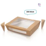 Blanc HYGIENIC Kartonverpackungen Snackboxen mit Sichtfenster 1.200ml 200 Stk, to go, take away, biologisch abbaubar