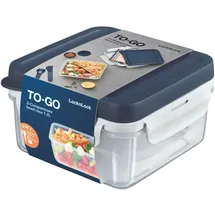 Lock & Lock LocknLock TO GO Lunchbox mit Fächern 1,2L, Bento Box Erwachsene mit Sandwicheinsatz, Toppingtray, Messer, Gabel & Saucenbecher, auslaufsichere Meal Prep Box, Spülmaschinen- & mikrowellengeeignet