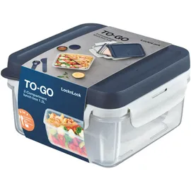 Lock & Lock LocknLock TO GO Lunchbox mit Fächern 1,2L, Bento Box Erwachsene mit Sandwicheinsatz, Toppingtray, Messer, Gabel & Saucenbecher, auslaufsichere Meal Prep Box, Spülmaschinen- & mikrowellengeeignet