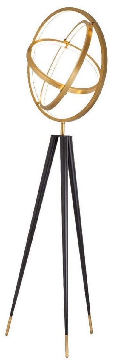 Casa Padrino Designer LED Stehleuchte Antik Messing / Schwarz Ø 70 x H. 205 cm - Moderne Dreibein Stehlampe - Wohnzimmer Lampe - Luxus Qualität