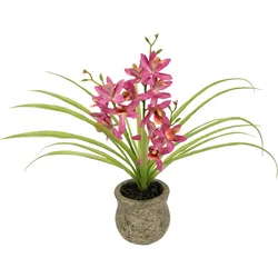 Kunstblume I.GE.A. "Kunstblume Schmetterling Orchidee mit Keramiktopf", rosa (dunkelrosa), B:39cm H:38cm L:11cm, Polyester, Kunstpflanzen, Mit Blätter Luftwurzeln Blume Kunstorchidee Phalaenopsis Kunstpflanze