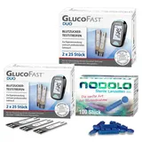 Glucofast Duo 2 x Blutzucker-Teststreifen und Nodolo Lanzetten im Kombiset 1 St