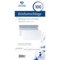 POSTHORN Briefumschlag 01220617 DL ohne Fenster selbstklebend 75g weiß 100 Stück