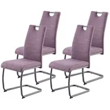 Hela Tische, 4er Set Freischwinger Esszimmerstuhl Florenz, Bezug Webstoff Wildberry+passende Gestellfarbe, ergonomische Lehne + Griff, 120kg belastbar - Lila