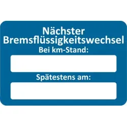 Eichner Kundendienstaufkleber, Text: Nächster Bremsflüssigkeitswechsel