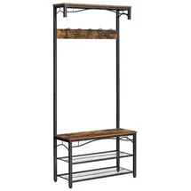 VASAGLE Garderobenbank mit Haken und Schuhrost HSR45BX braun, schwarz Metall 80,0 cm