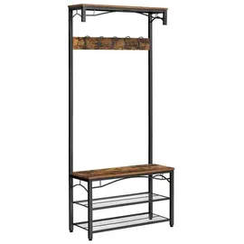 VASAGLE Garderobenbank mit Haken und Schuhrost HSR45BX braun, schwarz Metall 80,0 cm