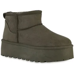 Damen Plateau Boots in Olivgrün