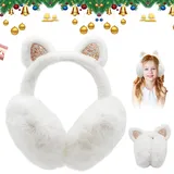 UQTUKO Ohrenwärmer Kinder, Ohrenschützer Mädchen Winter Süße Katzenohren Design faltbar Ohrenwärmer Warme Flauschig Earmuffs Weiche Plüsch Ohrenschützer für Outdoor Aktivitäten (Weiß) - Einheitsgröße