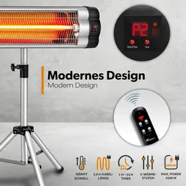TRESKO Heizstrahler Infrarot 2500W mit Fernbedienung & Abdeckung Wärmestrahler elektrisch mit 3 Heizstufen Terrassenstrahler Innen Außen