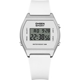 JewelryWe Digitaluhr Herren Gummi Tonneau: 12/24H 30M wasserdichte Elektronische Digital Armbanduhr Weiß Kautschuk Band Multifunktional Sport Uhr mit Kalender Wecker Stoppuhr LED-Beleuchtung