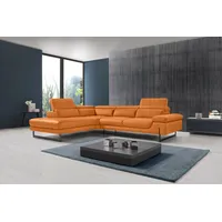 Ecksofa EGOITALIANO "Queenie, extravagantes Sofa mit erstklassigem Sitzkomfort", orange, B:284cm H:95cm T:108cm, Luxus-Microfaser (100% Polyester) Leder »BULL« (echtes Rindsleder). Geschliffenes, pigmentiertes und behandeltes Rindsleder mit einer Dicke von 1, 3-1, 5 mm. Dieses Leder zeigt eine ziemlich weiche Hand mit einem halb undurchsichtigen Aussehen. Es handelt sich um ein geschütztes Leder. Eine leichte Deckschicht schützt sie vor Flecken, ohne ihre ursprünglichen Eigenschaften zu verändern. Die geschützten Leder kombinieren die Vorteile von Natürlichkeit und Weichheit mit einer guten Beständigkeit gegen Verschleiß und Ausbleichen. Das Vorhandensein der charakteristischen Zeichen, die das Leben des Tieres bestimmen, wie Narben, Körnungsunterschiede, Falten, Adern, Disharmonien in Farbtönen, beweisen ihre absolute Echtheit und großen Wert. Leder »BACIO« (echtes Rindsleder). Halbnarbiges Naturleder mit einer Dicke von 1, 6-1, 8 mm. BACIO hat eine weiche und wachsartige Hand mit halb undurchsichtigem Aussehen. Es handelt sich um ein Naturleder, das die ursprünglichen Eigenschaften der Lederhäute n, Sofas, Ecksofa, mit verstellbarer Armlehne und Kopfteilen für Wohlfühlkomfort