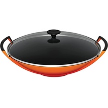 Le Creuset Gusseisen Wok 36 cm mit Glasdeckel volcanic