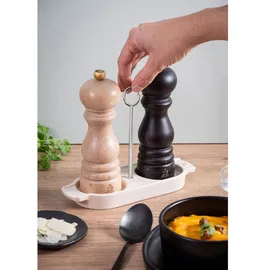 Peugeot Menage LINEA Keramik Ecru mit Griff Gewürzmühlen Untersetzer