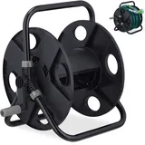 Relaxdays Schlauchtrommel, 30 m 1/2" Schlauch, Stahl, Kunststoff, Schlauchhalter, HBT: 38 x 42 x 31 cm, schwarz/grau