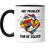 Hey!Print Any Problem Can Be Solved Zauberwürfel Tasse Schwarz Rubik Cube Magic Würfel Retro Rubi Vintage Nerd