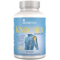 BIOMENTA Knochen Komplex – 120 vegane, hochdosierte Knochen Kapseln mit Calcium + Vitamin K2 MK-7 + Vitamin D3 + Magnesium + Vitamin C + Zink + Mangan – Premiumqualität